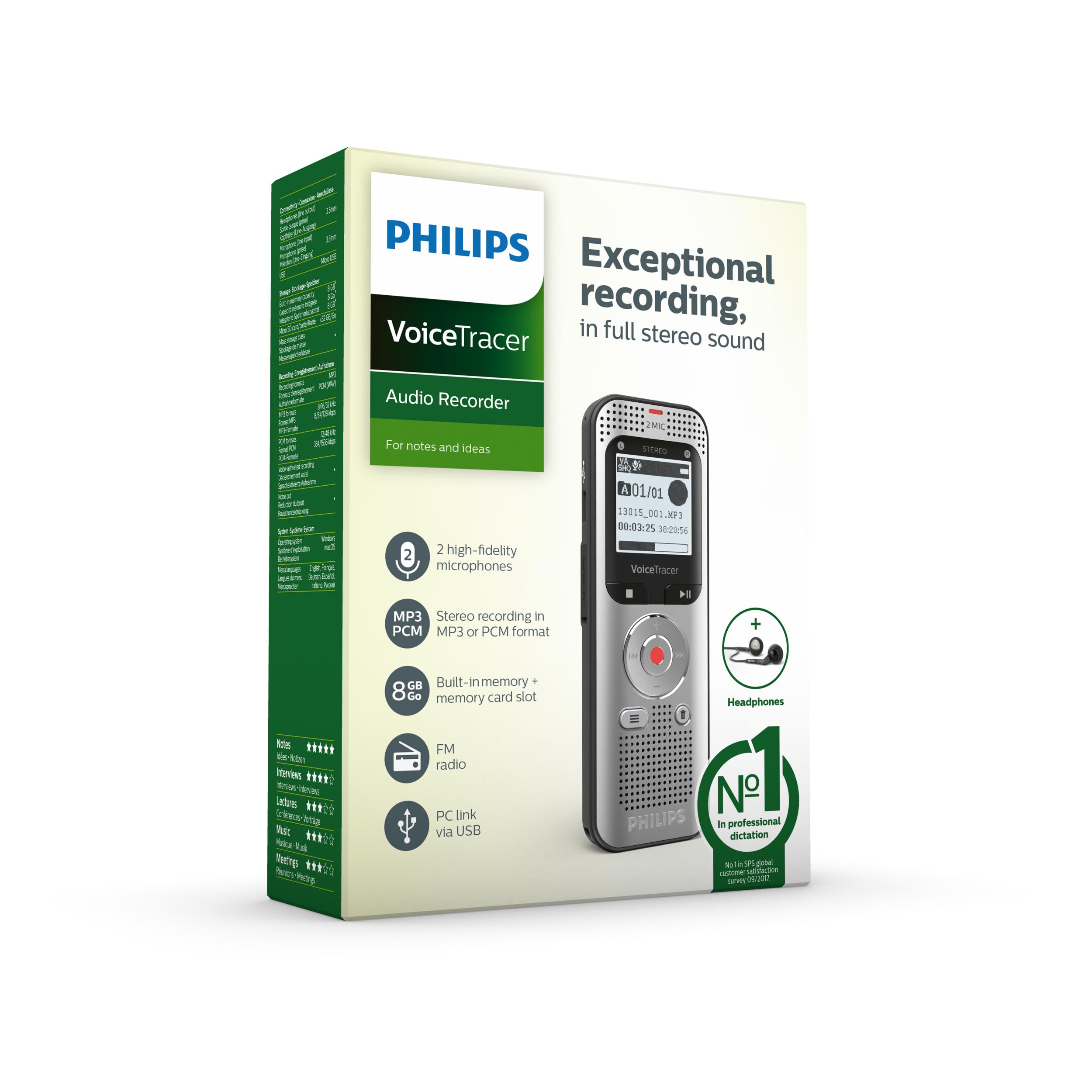 Enregistreur Vocal PHILIPS DVT2050 - Parfait Pour Capturer Vos Conversations En Déplacement