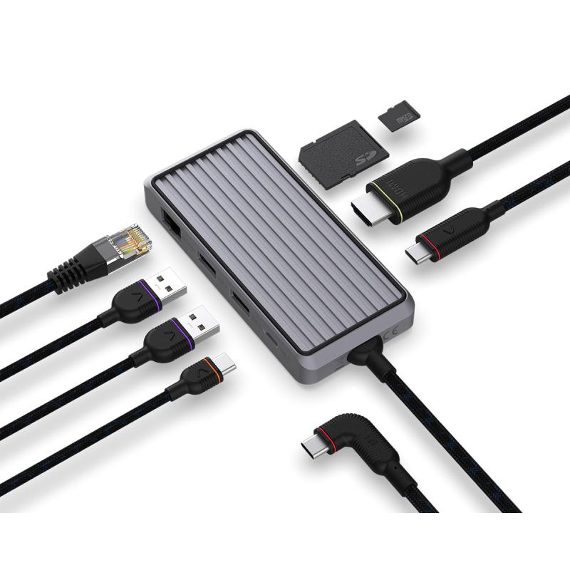 Unisynk 8-portars V2 grå USB-C Hubb